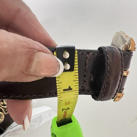 Fossil Brown Leather Belt Western Concho Womens XL Silver Gold 90’s Y2K - Picture 10 of 12